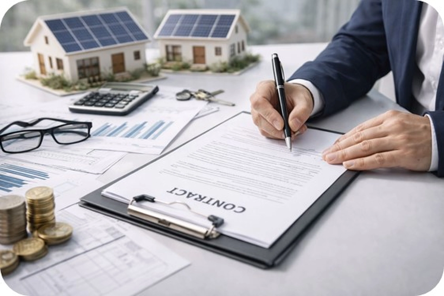 SmaWo GmbH - Ein Mann installiert Sonnenkollektoren auf einem Dach