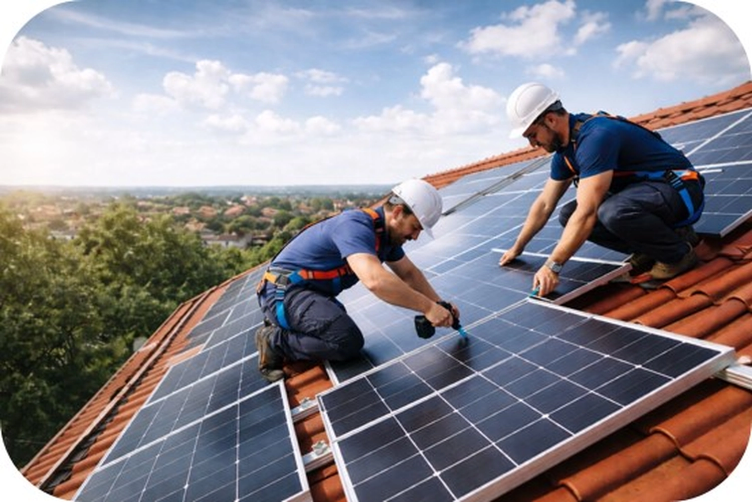 SmaWo GmbH - Ein Mann installiert Sonnenkollektoren auf einem Dach