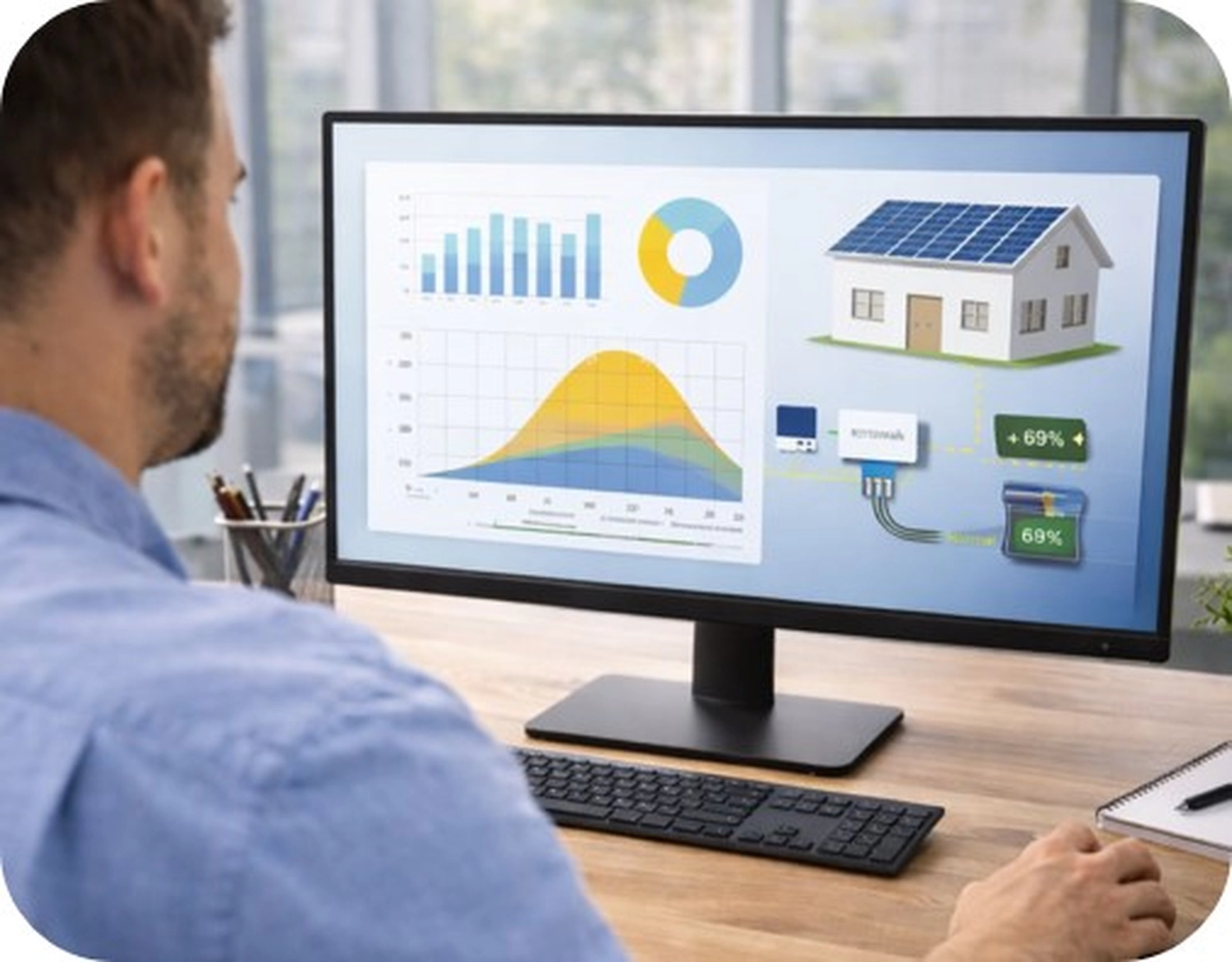 SmaWo GmbH - Ein Mann installiert Sonnenkollektoren auf einem Dach