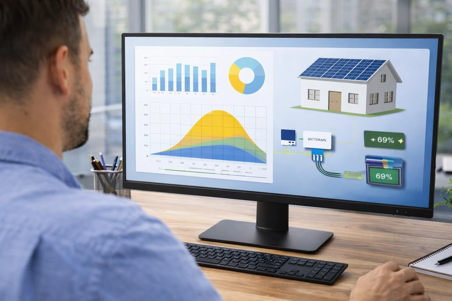 SmaWo GmbH - Ein Mann installiert Sonnenkollektoren auf einem Dach