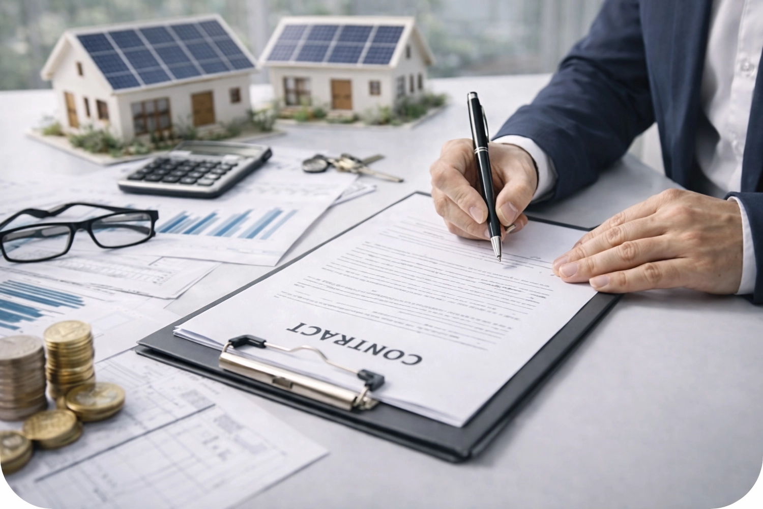 SmaWo GmbH - Ein Mann installiert Sonnenkollektoren auf einem Dach