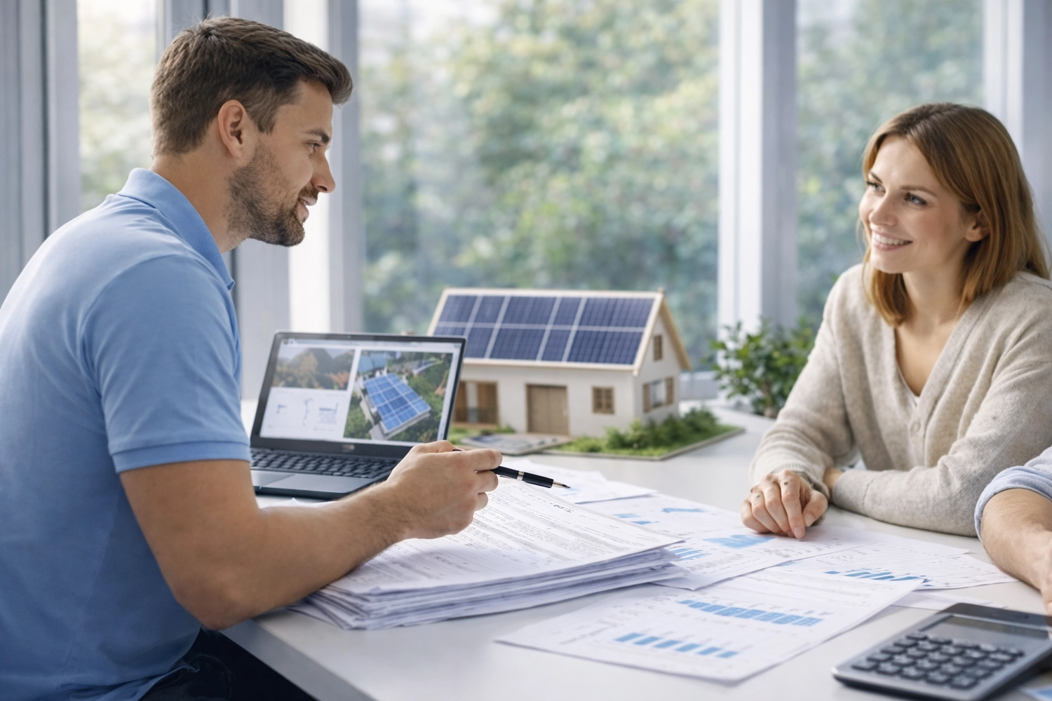 SmaWo GmbH - Ein Mann installiert Sonnenkollektoren auf einem Dach